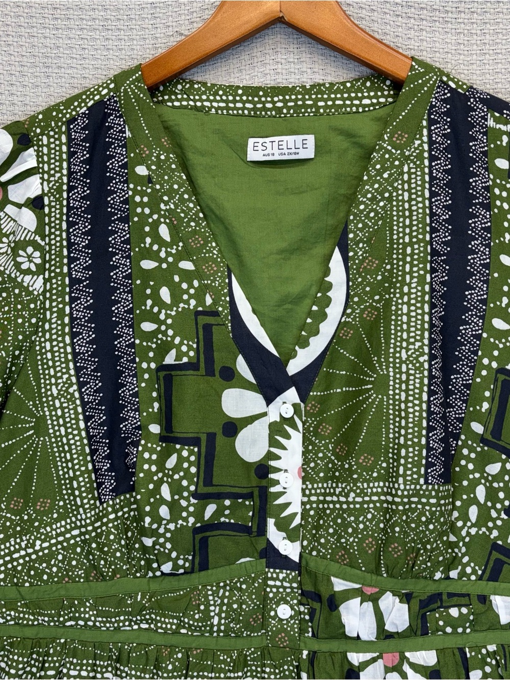 Estelle Ethereal Print Green Maxi Dress Sz 2X Boho Pockets Floral Hippie Cottage - Picture 4 of 15